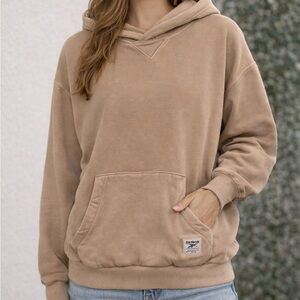 Reebok Natural Dye Beige Hoodie XS Oversized Fleece Pullover Sweatshirt